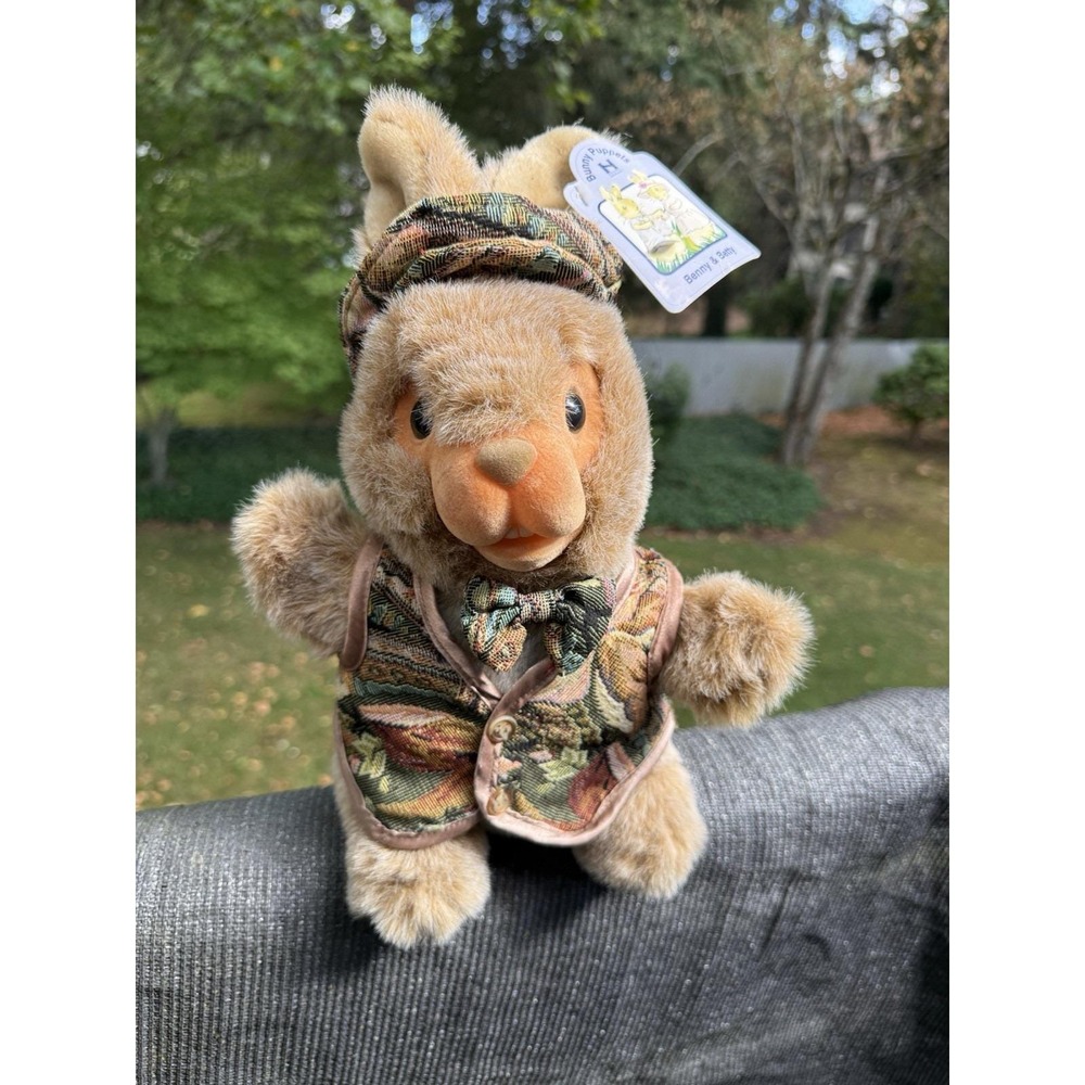 Vintage 1994 Hosung Rare Floral Tapestry Bunny Rabbit Hand Puppet Plush 11"